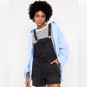 Old Navy Slouchy Beachy Summer Black Denim Jean Shortalls Overalls S NEW